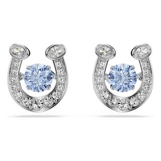 Symbolica stud earrings, Round cut, Pavé, Horse shoe, Blue, Rhodium plated