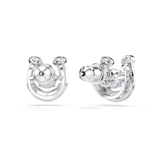 Symbolica stud earrings, Round cut, Pavé, Horse shoe, Blue, Rhodium plated