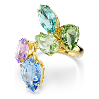 Gema motif ring, Mixed cuts, Multicolored, Gold-tone plated