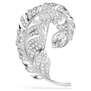 Idyllia brooch, Mixed cuts, Feather, Rhodium plated