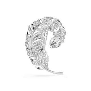 Idyllia brooch, Mixed cuts, Feather, Rhodium plated