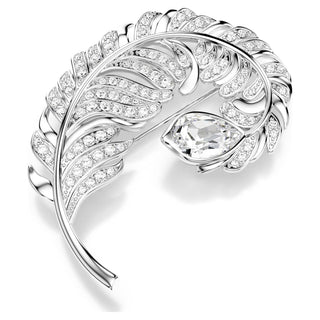 Idyllia brooch, Mixed cuts, Feather, Rhodium plated