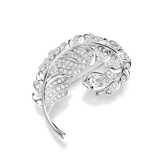 Idyllia brooch, Mixed cuts, Feather, Rhodium plated