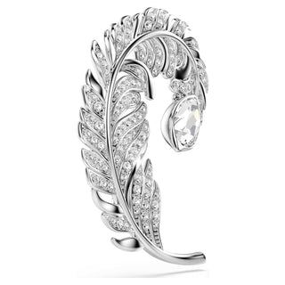 Idyllia brooch, Mixed cuts, Feather, Rhodium plated