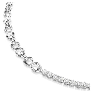 Matrix necklace, S-shape, Round cut, White, Rhodium plated