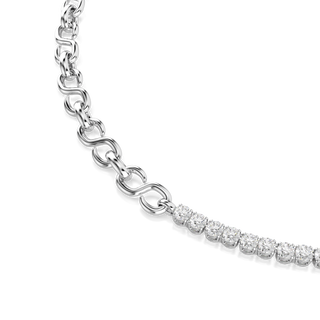 Matrix necklace, S-shape, Round cut, White, Rhodium plated