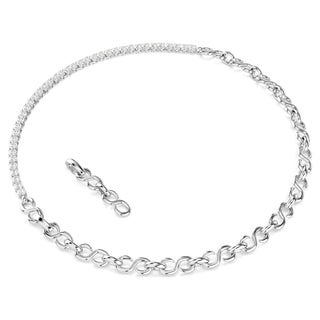 Matrix necklace, S-shape, Round cut, White, Rhodium plated