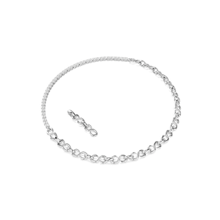 Matrix necklace, S-shape, Round cut, White, Rhodium plated