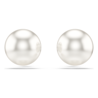 Matrix stud earrings, Crystal pearl, White, Rhodium plated