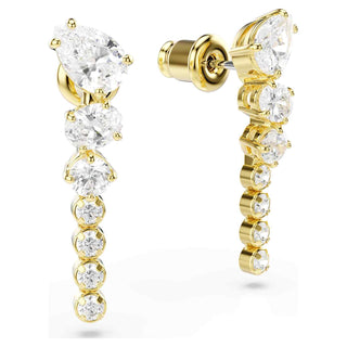 Mesmera drop earrings, Mixed cuts, White, 18K gold finish