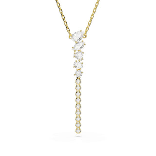Mesmera Y necklace, Mixed cuts, White, 18K gold finish
