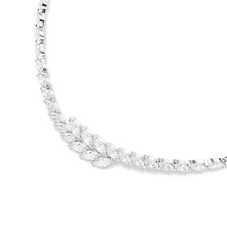 Mesmera necklace, Marquise cut, White, Rhodium plated