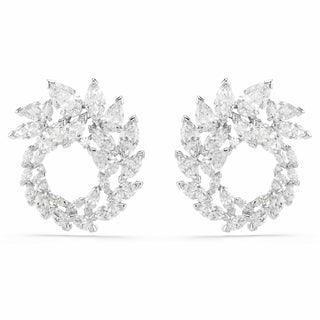 Mesmera hoop earrings, Marquise cut, White, Rhodium plated