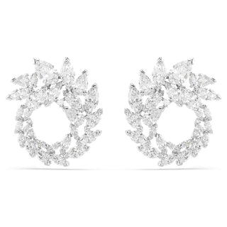Mesmera hoop earrings, Marquise cut, White, Rhodium plated