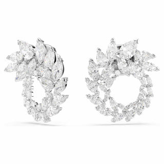Mesmera hoop earrings, Marquise cut, White, Rhodium plated