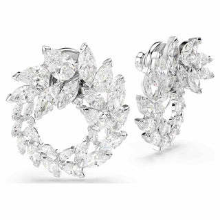 Mesmera hoop earrings, Marquise cut, White, Rhodium plated