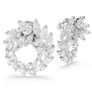 Mesmera hoop earrings, Marquise cut, White, Rhodium plated