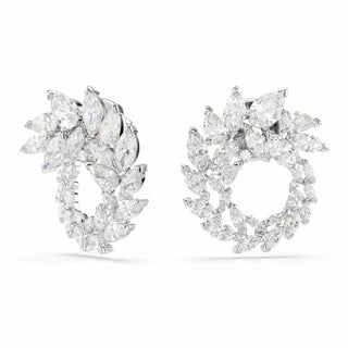 Mesmera hoop earrings, Marquise cut, White, Rhodium plated