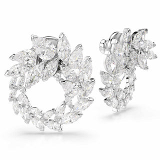 Mesmera hoop earrings, Marquise cut, White, Rhodium plated