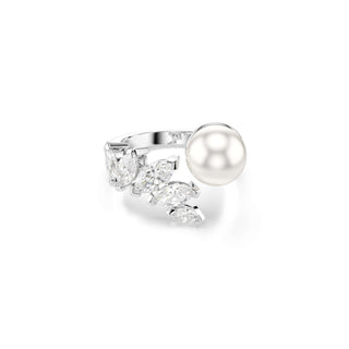 Mesmera open ring, Crystal pearl, Marquise cut, White, Rhodium plated
