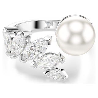 Mesmera open ring, Crystal pearl, Marquise cut, White, Rhodium plated