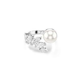 Mesmera open ring, Crystal pearl, Marquise cut, White, Rhodium plated