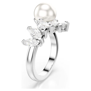 Mesmera open ring, Crystal pearl, Marquise cut, White, Rhodium plated