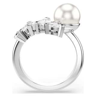 Mesmera open ring, Crystal pearl, Marquise cut, White, Rhodium plated