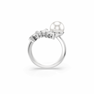 Mesmera open ring, Crystal pearl, Marquise cut, White, Rhodium plated