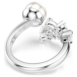 Mesmera open ring, Crystal pearl, Marquise cut, White, Rhodium plated