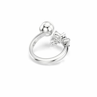 Mesmera open ring, Crystal pearl, Marquise cut, White, Rhodium plated