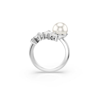 Mesmera open ring, Crystal pearl, Marquise cut, White, Rhodium plated