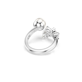 Mesmera open ring, Crystal pearl, Marquise cut, White, Rhodium plated