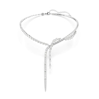 Mesmera Y necklace, Mixed cuts, White, Rhodium plated