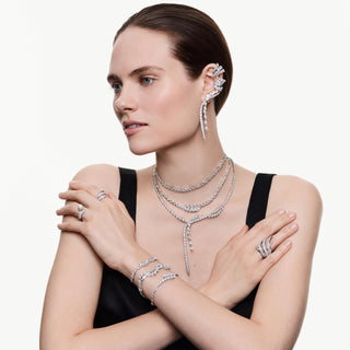 Mesmera Y necklace, Mixed cuts, White, Rhodium plated