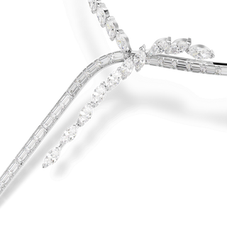 Mesmera Y necklace, Mixed cuts, White, Rhodium plated