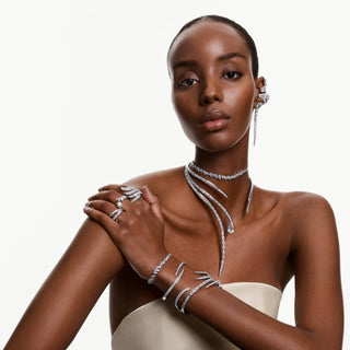Vienna necklace, Mixed cuts, White, Rhodium plated