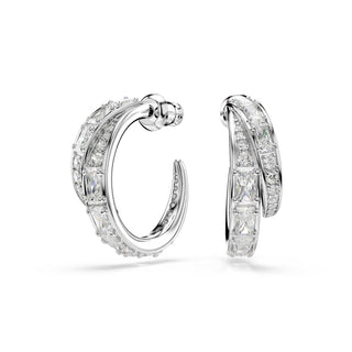 Vienna hoop earrings, Mixed cuts, White, Rhodium plated