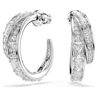 Vienna hoop earrings, Mixed cuts, White, Rhodium plated