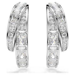Vienna hoop earrings, Mixed cuts, White, Rhodium plated