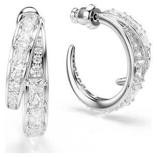 Vienna hoop earrings, Mixed cuts, White, Rhodium plated