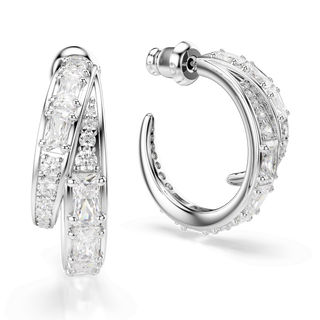Vienna hoop earrings, Mixed cuts, White, Rhodium plated