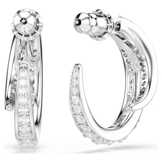 Vienna hoop earrings, Mixed cuts, White, Rhodium plated