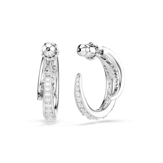 Vienna hoop earrings, Mixed cuts, White, Rhodium plated