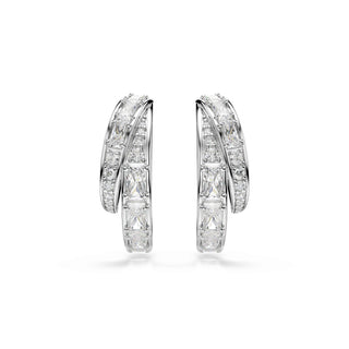 Vienna hoop earrings, Mixed cuts, White, Rhodium plated