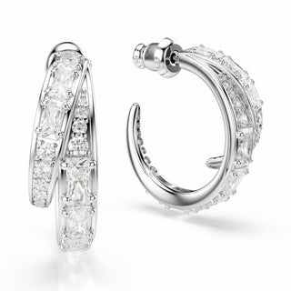 Vienna hoop earrings, Mixed cuts, White, Rhodium plated