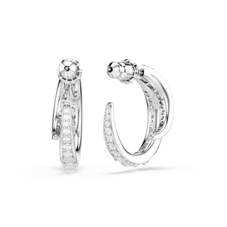 Vienna hoop earrings, Mixed cuts, White, Rhodium plated