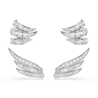 Vienna ear cuffs, Mixed cuts, Swan, White, Rhodium plated