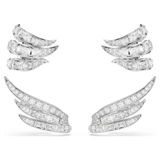 Vienna ear cuffs, Mixed cuts, Swan, White, Rhodium plated