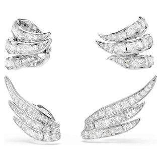 Vienna ear cuffs, Mixed cuts, Swan, White, Rhodium plated